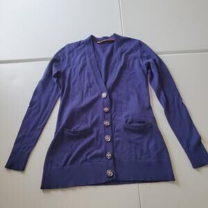 Tory Burch Sweater Womens Small Cardigan Wool Button Long Sleeve Logo Button